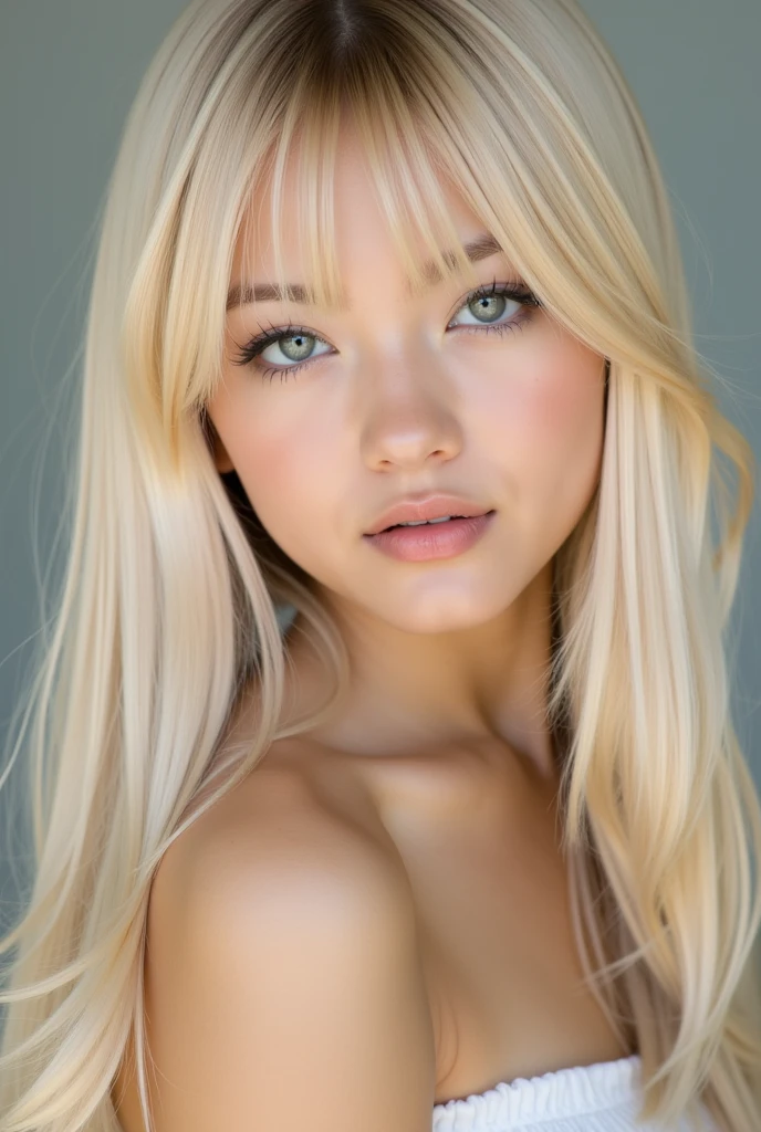 (medium shot editorial front photo of 18 yo naked woman, blonde hair, slim latinas sweetheart), (freckles:0.9), (full lips) close, (yelloreen) green/grey eyes, POV, realistic[:, (film grain, 25mm, f/1.2, dof, bokeh, beautiful symmetrical face, perfect sparkling eyes, well defined pupils, high contrast eyes, ultra detailed skin, skin pores, vellus hair, big boobs, sexy belly, nipples hard, sexy, fabric stitching, fabric texture, wood grain, stone texture, finely detailed features:1):0.9]