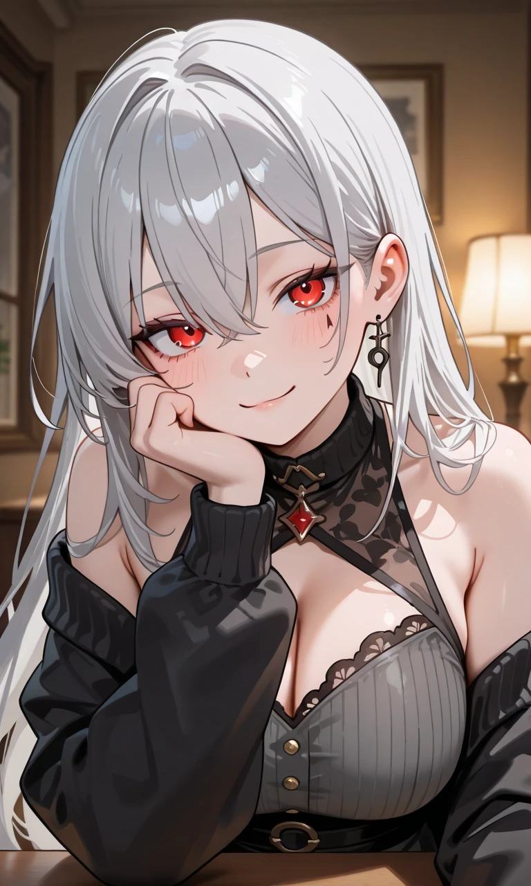 nsfw,1 girl,White hair,red eyes,Solo,portrait,Cleavage,masterpiece, best quality, very aesthetic, absurdres masterpiece, best quality, very aesthetic, absurdres masterpiece, best quality, very aesthetic, absurdres,looking at viewer