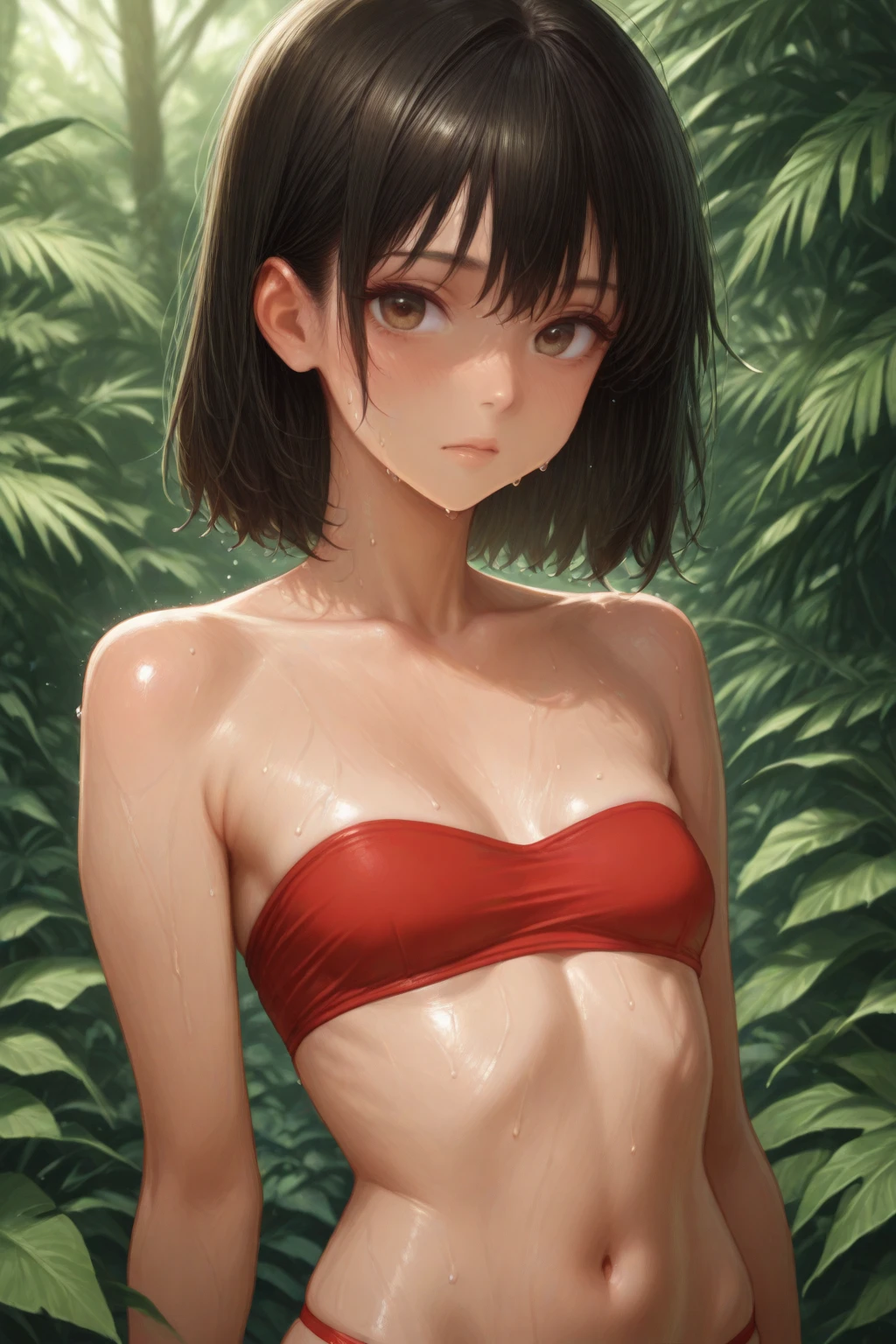 (masterpiece, Highest quality:1.2), One girl, alone、Flat Chest、Nipples((thong))