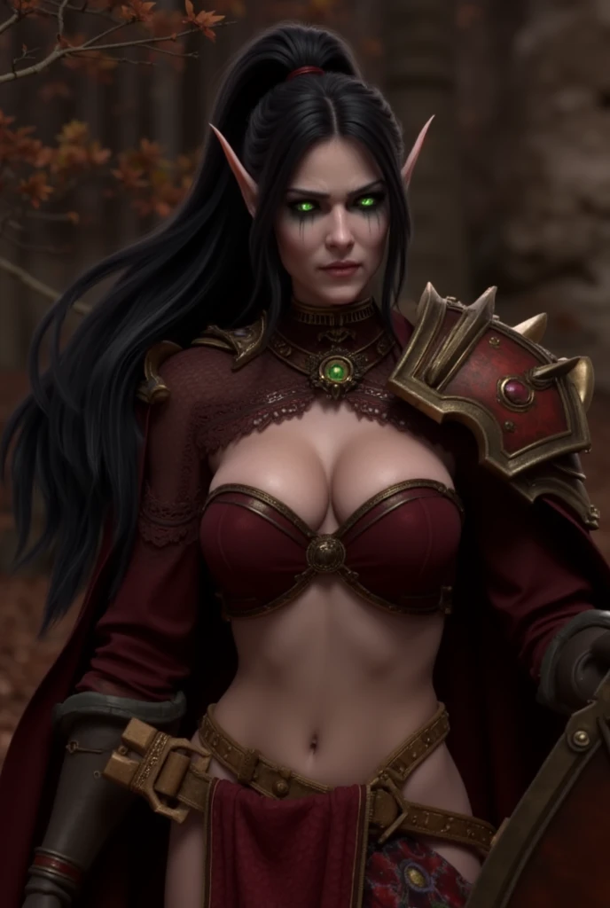 (masterpiece, top quality, best quality, official art, beautiful and aesthetic:1.2), (1girl:1.3), ((Sharp facial features, sharp features, hawkish features)), ((big hair, long elf ears, long black hair)), (((pale purple skin, pale blue skin, blue skin, purple skin))), big tiddy dark elf girl, extremely detailed, portrait, looking at viewer, solo, (full body:0.6), detailed background, full-body shot, (cold night mountain theme:1.1), dark elf war dancer, (spiky winged helmet), charlatan, smirk, mysterious, swaying in mountains, skimpy attire, revealing gladiatrix costume, ebony metal, gold filigree, gold bikini, circlet, metal bikini, long boots, dual knives, blood red fabric, pelvic curtain, loincloth, black leather, ((((topless, gigantic breasts, cleavage, skindentation, long legs, pelvic curtain)))), cute belly button, toned tummy, slim waist, slim hips, long legs, medieval (mountain exterior:1.1) background, dark mysterious lighting, shadows, magical atmosphere, dutch angle