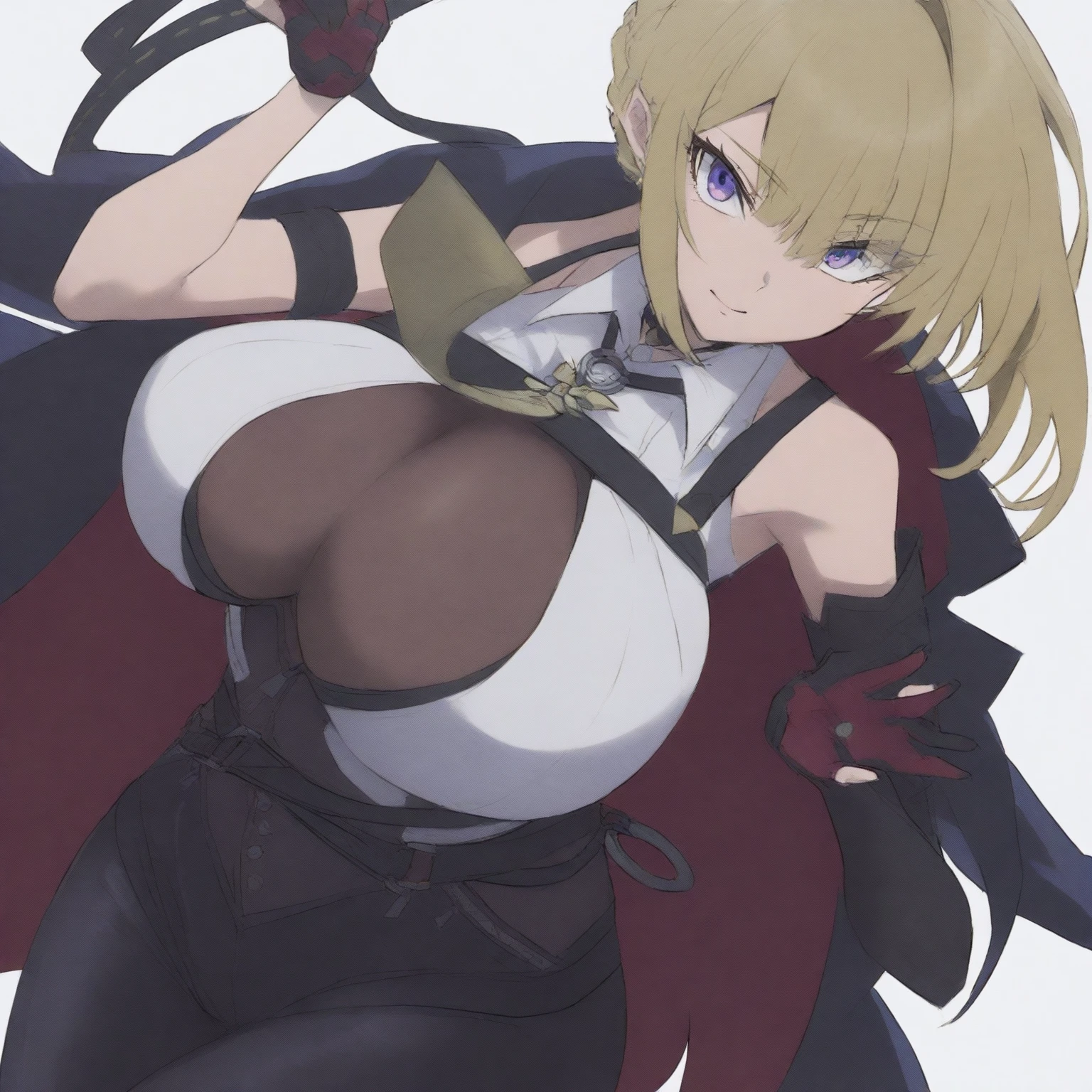1 girl、Blonde、Short Hair、Darkleaper、Fantasy、Black clothing、((Aggressive design))、Clothes to seduce、Bigger breasts、Scarf、Look to the side、Cool people、