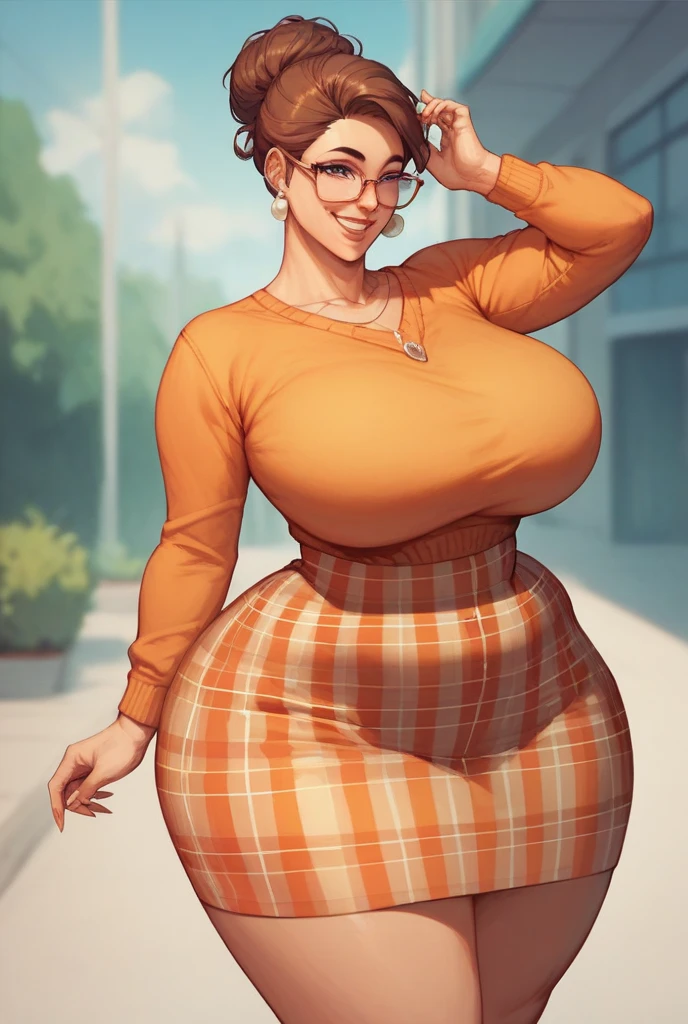 Family guy , female milf, big , Better quality ,lips , Looking , (((yellow short hair))), red shirt , solo ,Huge Breasts , skirt  ,Full body 