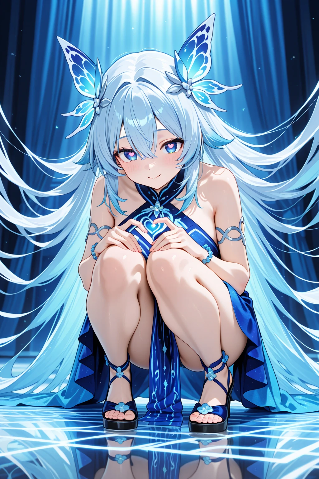 Top Quality, Masterpiece, High Definition, Very Detailed, 8k, One Girl, Cute, Anime, Crystal Clear White Skin, Sensual, Full Body, 2nd Grade of Junior High School, 13 Years Old, Beautiful Cute, Bow on Head, Too Many Hair Ornaments, Cute Micro Bikini Style, Crazy Worldview, Bloody, Eyes Glowing Suspiciously Red, Fairyland, Back road, crazy smile, hand on crotch, inviting， perfect ???????, beautiful hands