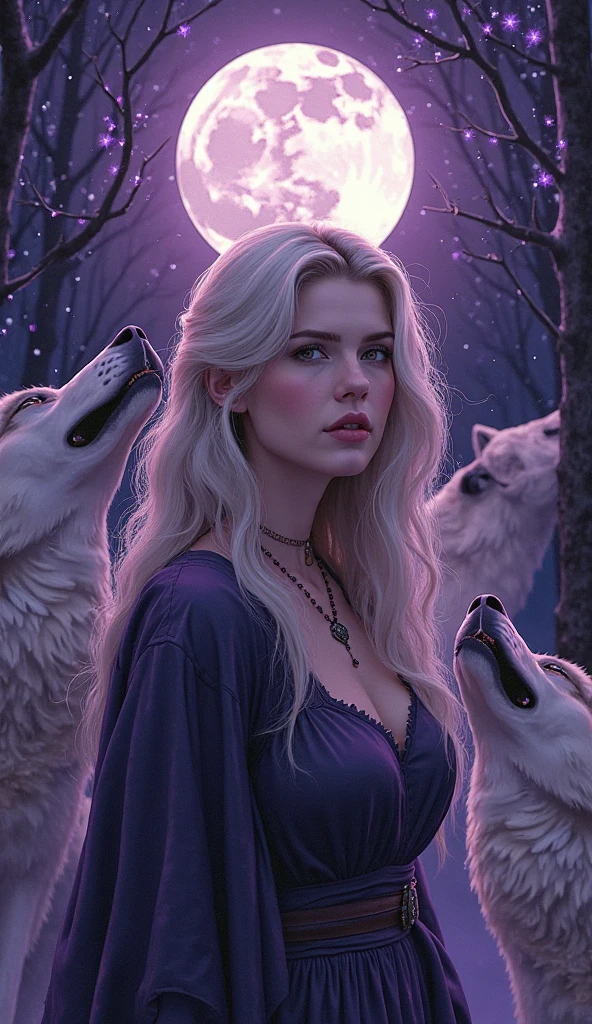 1girl, holding candle in hands,( dark room:1.3), green eyes, white dress, (1 candle:1.6), ( behind_animals:1.5),( wolf:1.2),