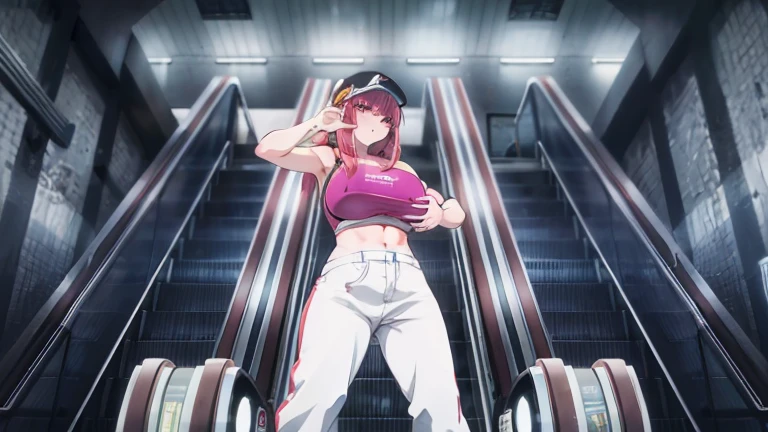 ((masterpiece)), ((best quality)), anriteieri, 1girl, breasts, short_hair, red_hair, red_eyes, solo_focus, outdoors, medium_breasts, cheerleader outfit, football court, cleavage