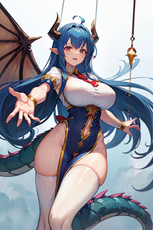 Handsome mature milf dragonborn with black and purple horns,wings,tail and black hair and green eyes with big breasts high details UHD super detail accurate best quality