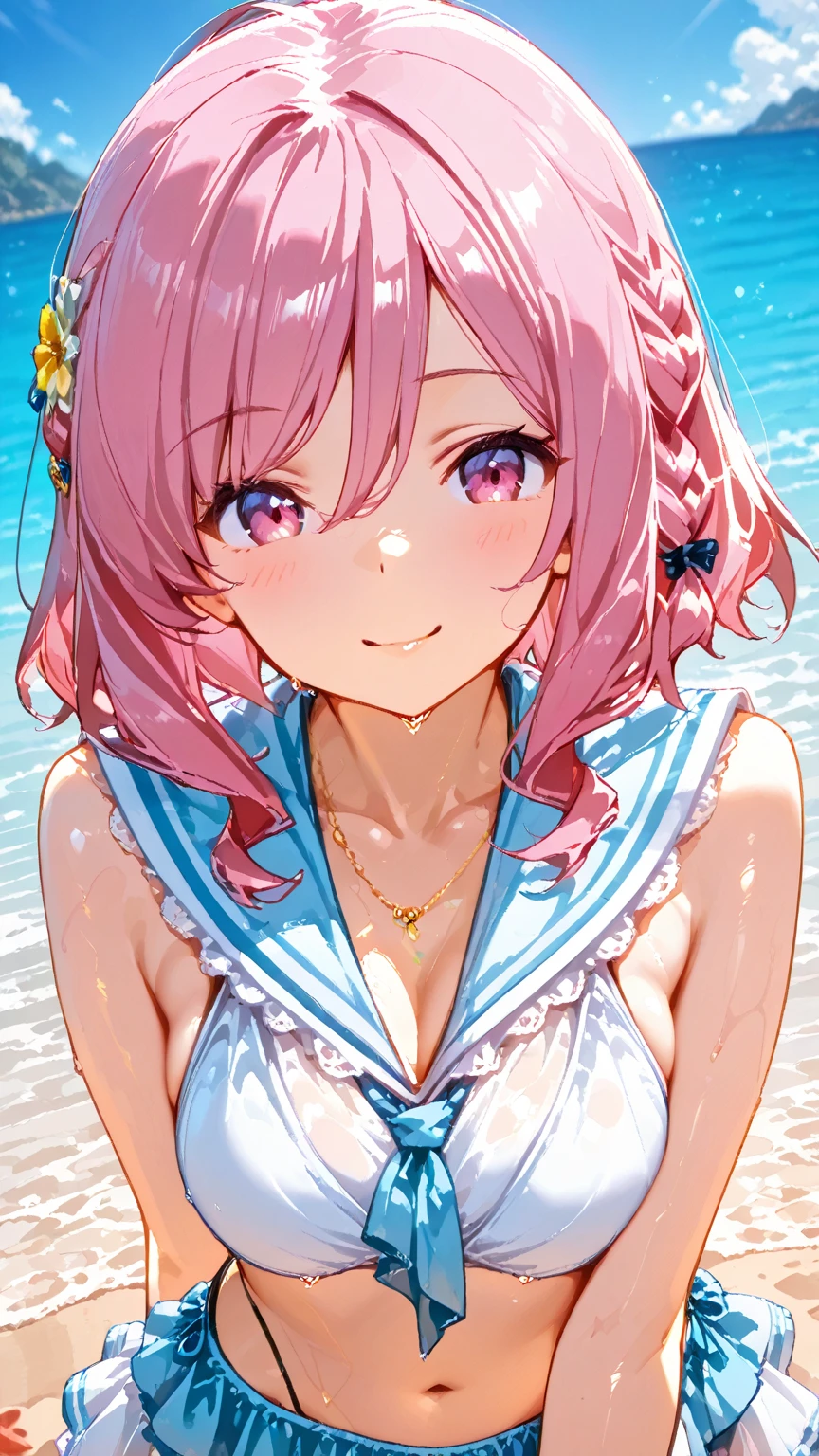 One girl、beautiful girl、Cleavage、blush shyly、Splash、キラキラしたSplash、fantasy、My skirt was blown up by the wind、High resolution、8k