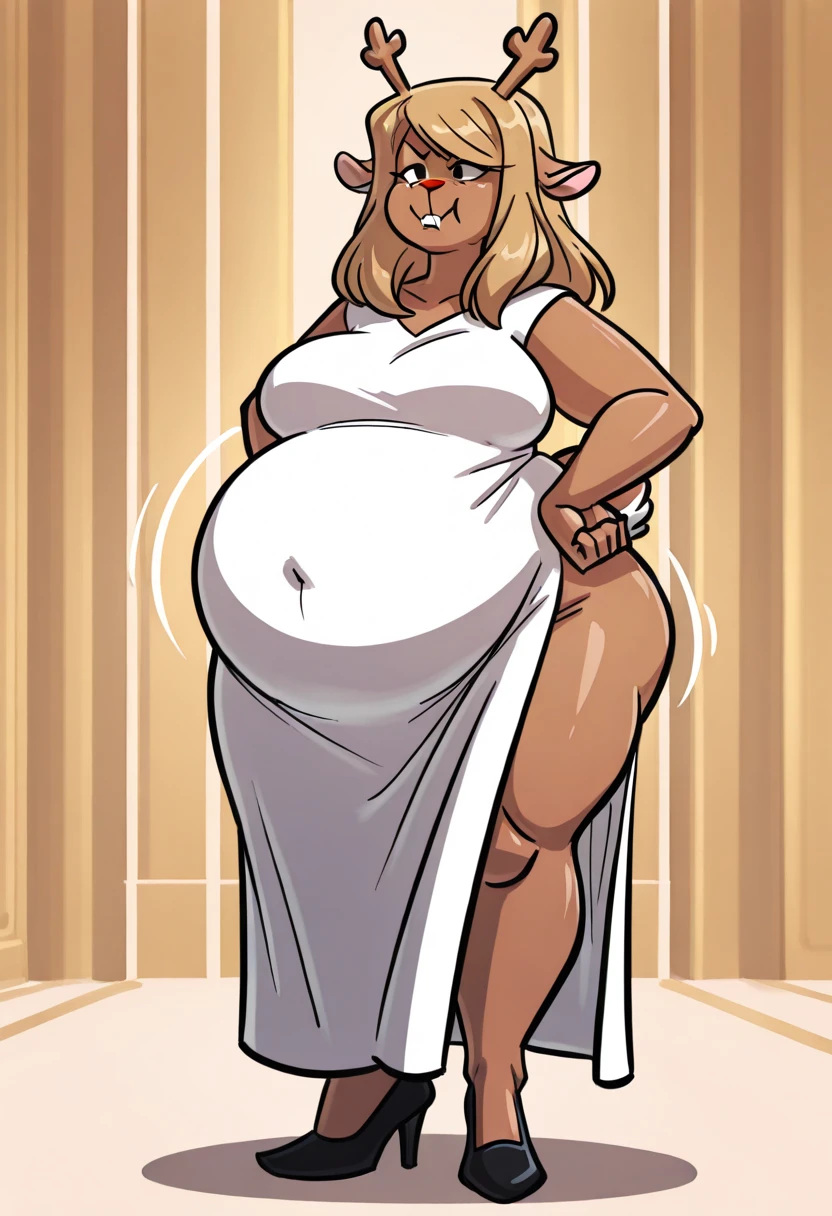 breasts big, (((gigantic breastss))), sexy bare legs, (((focus on tits))), (((darkskin)) ), (((raised breasts))), (((greasy skin))) mature milf wide hips chubby big tall, feet big nails, pregnant woman dressed