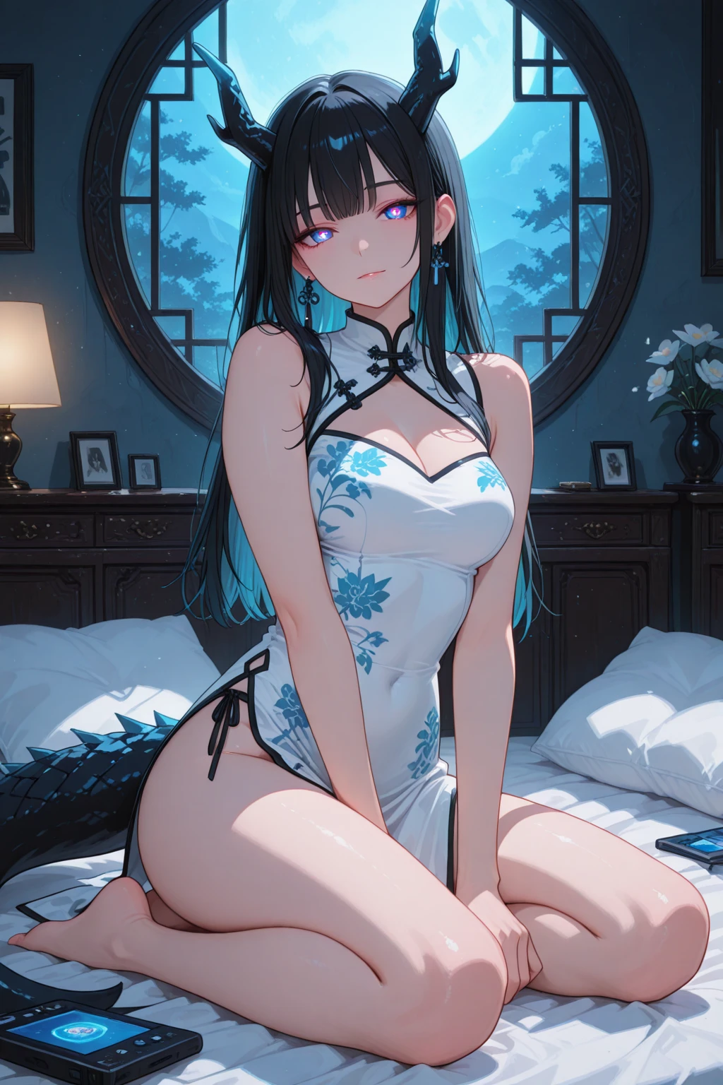 Raised sexy,blue hairs,blue panties,Barefoot,Desire for contentment