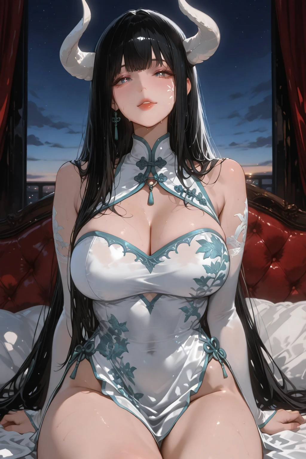 Masterpiece、need,holy elf, voluptuous ,Traditional Thai dress, gold strapless、full body photo、ancient thai style、 White cloth buns ,black hair、Leaky shoulder、The chest is large.、Long, slender legs、smile、black stockings、light pink lips,bare shoes,(big tits),sexy, seductive pose, big breasts,Show your breasts,The cracks are clear....,((big tits)),(pubic bone), rift, visible chest,