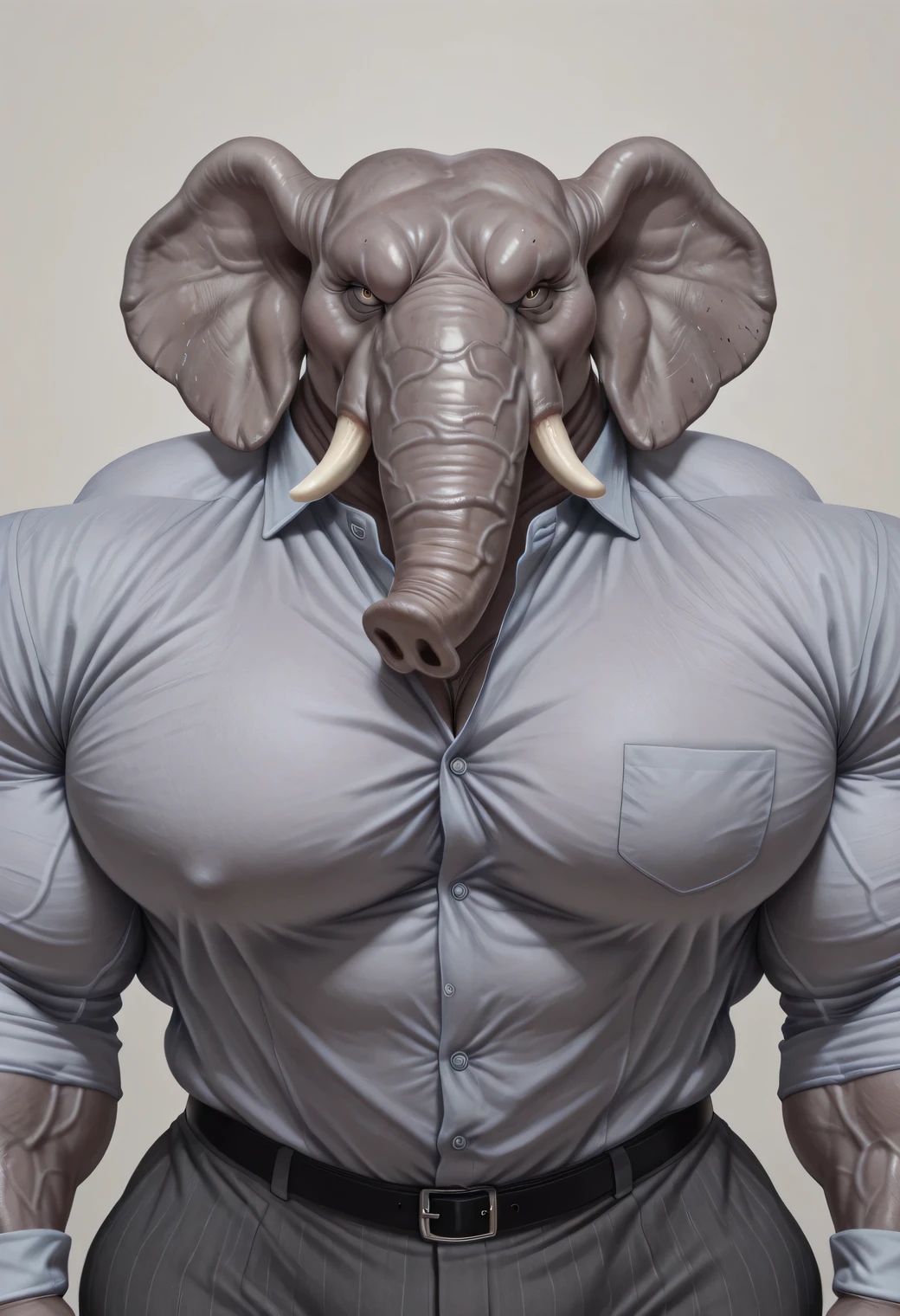 A young bodybuilder holding an elephant