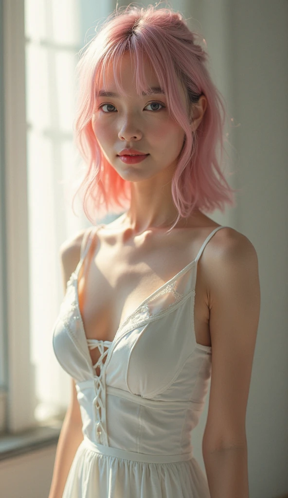 (1 girl:2), {best quality}, {{masterpiece}}, extremely detailed wallpaper, beautiful detailed eyes ,{{a beautiful hairpin}},best quality, ultra high res, (photo realistic:1.4),solo , (pov:1),(looking at camera:1), (symmetry:1.2), 18 years old, (pale skin),(aegyo sal:1.0), smiling, (small breasts:1.1), (close-up:1.2), wide perspective, full body, sunlight, light on face, (realistic humid skin:1), (beautiful face:1.1), (long ponytail hair:1.2), (pink hair:1.2), platinum_hair,lilac_hair, smelling, hand_to_mouth, v, waving, salute, holding_hands, arms behind head, hand on another's hip,white bikini,string bikini, necklace,hair_flower, in hawaii, sea, sky, beautiful detailed sky, on the beach, PureErosFace_V1, (ulzzang-6500:0.3),sunshine,noon