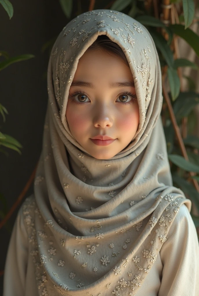 ((White Naked)), (Cheerful Face EXPRESSION1.2), adorable, 1 girl, (face to face), 10 years old, baby face, happy, half body portrait, (face details: 1), (eye details: 1), ((big breasts)). wearing transparent transparency soft .. Cute posed. proportional body. Ultra High Res. realistic: 1.4, UHD, ((plaid pattern)), view from  seductive pose, ((Stylish Style Hijab))
