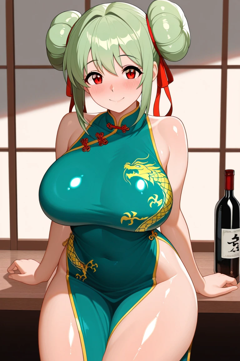 (nsfw、Best Quality、masutepiece)、1 Women、plump body、Erotic、tentaculata、 (Many alien tentacles:1.2)、MuCoi、perspiring、((Torn red cheongsam:1.5))、Colossal breasts、Big ass、((Fold your hands behind your head:1.2)) 、shinny skin、Double bun、Green eyes、Green hair、short-hair、 Troubled face、embarrassed from、blushing、((completely visible:1.5))