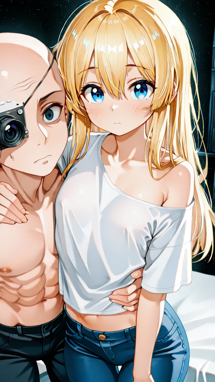 Dibujo de anime de un hombre y una mujer parados uno al lado del otro, en estilo anime, Fanart de alta calidad, en un estilo anime, Anime cel sombreado, realistic anime artstyle, anime artstyle, Arte de anime digital!!, Fan Art, Boy with brown-haired abs, chica linda de pelo rubio y ojos azules