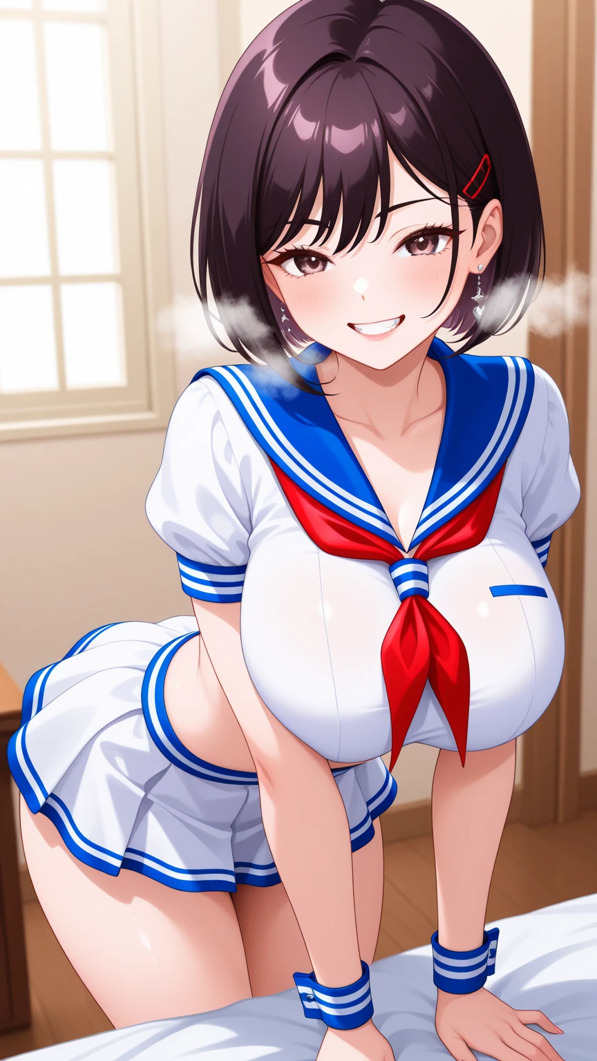 Composition from the side, from the side, Kitasan black, ahoge, hair ornament, animal ears, horse tail, (black hair), wall, hands to elbows attached to the wall, (standing back posture), (standing), (Sailor Uniform), (Long Sleeves), (Dark Blue Clothes), (Sailor Skirt, Long Skirt), (Futanari), (Erect Penis), (Curved Penis), (Showing Crotch), (Blush), (Ejaculation) ), (Cum on clothes: 1.2), nsfw, (Cum on pussy), (Cum on chest), (Cum on clothes), (Excess semen), (Bukkake), Orgasm, (Thick sperm), Erect nipples, ( masturbation), (slightly dark room), (spread legs), big breasts, bouncing breasts, climax, ahegao, puffy brown long skirt, nipple licking, furry chest