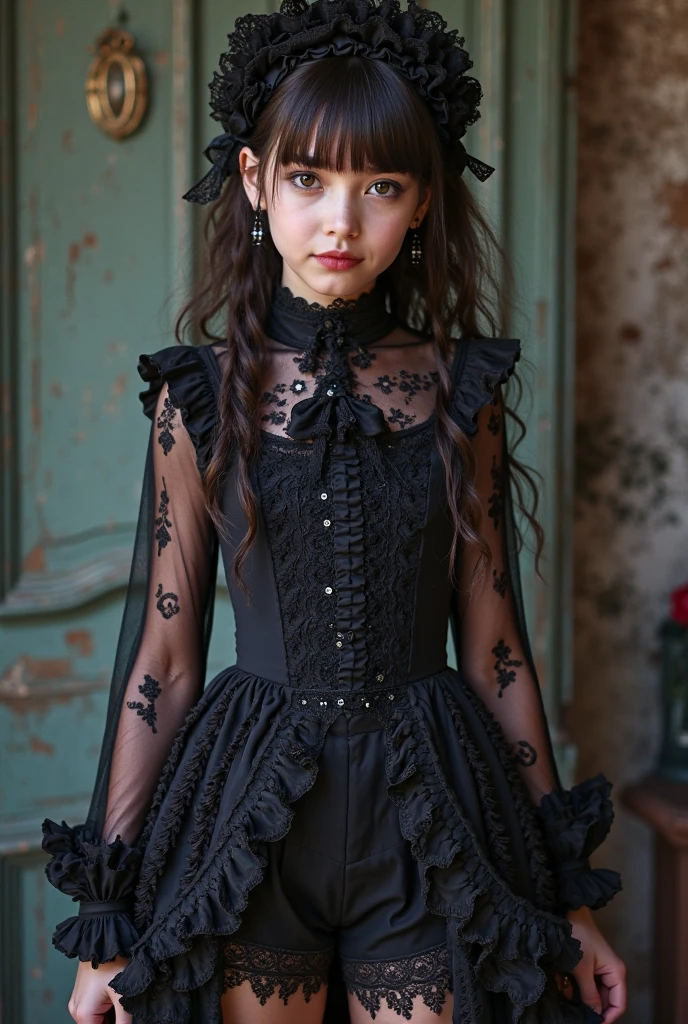 masterpiece, best quality, intricately detailed, a 11 year old daughter of severus snape,  green eyes, beautiful, elegant, smile, blood, iridescent long hair, bangs, skirt, shirt, long sleeves, frills, shoes, (red and black:1.4), flower, creepy, horror, skulls, long hair, black hair, candle, blood, hair flower, solo, hair ornament, bone, sitting, doll, skull, skeleton, horror (theme)
