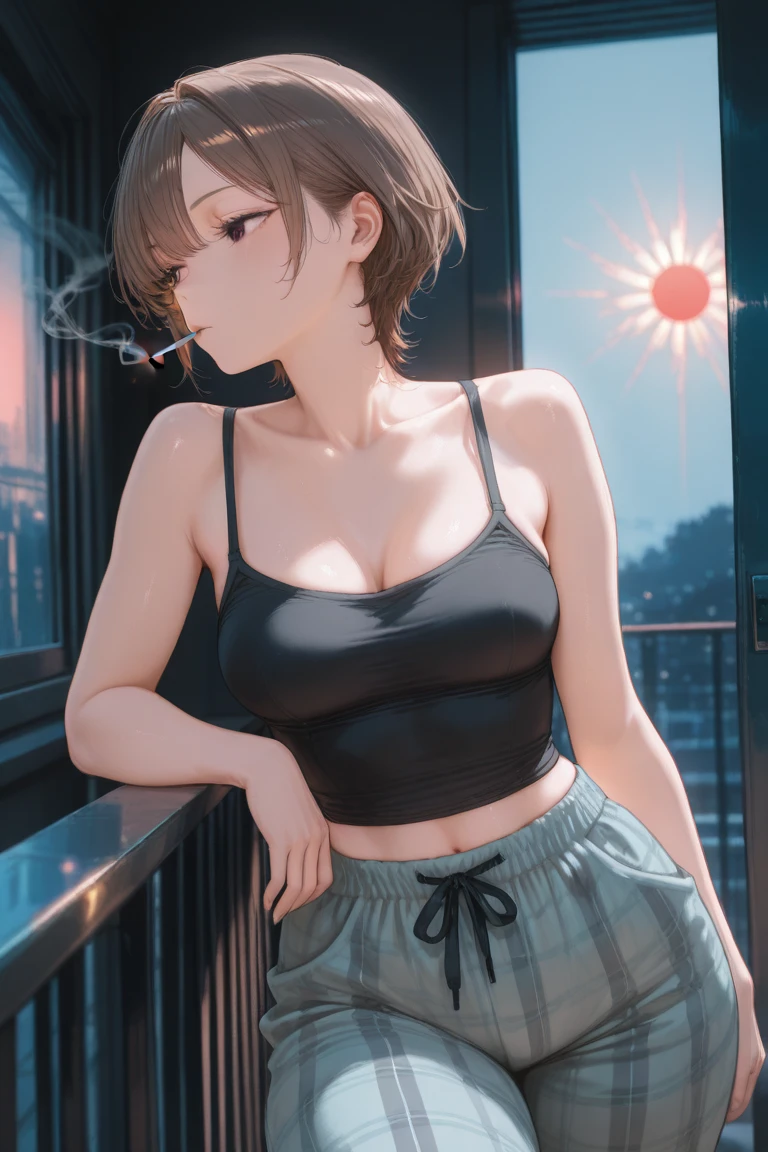 walk in the park, masterpiece, highest quality, (maximum resolution: 1.2), (Ultra HDTV: 1.2), cinematic light, Ultra HDTV, (detailed eyes and skin), (detailed facial features), 8K resolution, sharp focus: 1.2, perfect body, Anatomically correct, beautiful face, double eyelids, thin eyebrows, natural lip color, 25 years old lady, cheeks are red, slender body, small breasts, smile, pretty earrings, tanktop, short pants,