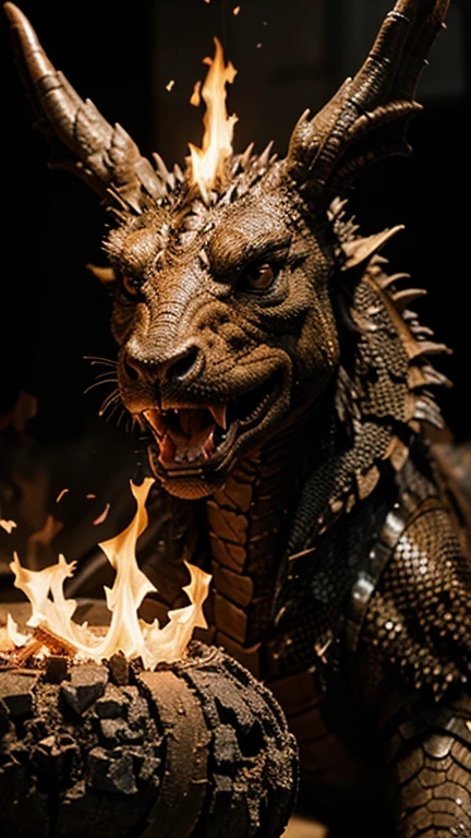 Dragon face from the side with open mouth showing teeth