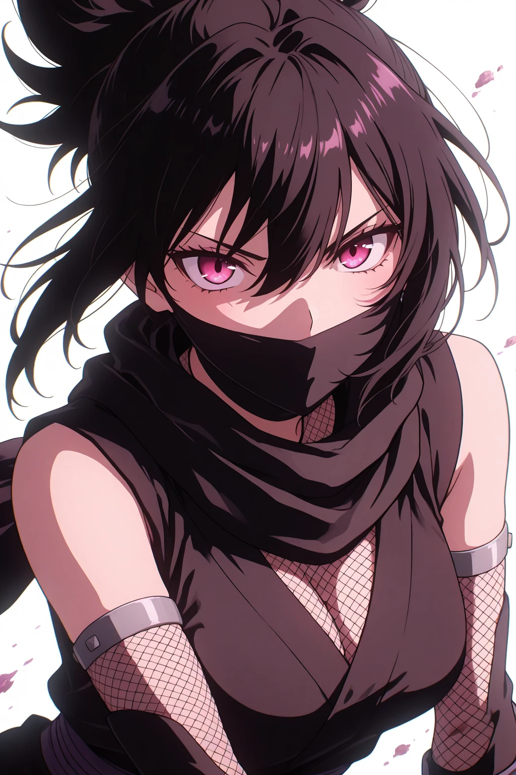 Top quality, masterpiece, beautiful girl,Female ninja,Ninja costume,ink painting, Lurking in the Shadows,Dark Night