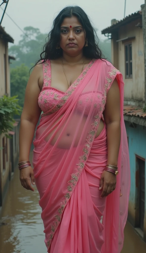 nude chest, blouse half opened blouse, naked chest, desi girl, nipple, sexy wife woman wearing colorful saree (realistic), 20 years old, looking down, (chubby cheeks:1.1), (curvy body:1.2), (bindi), apsara, goddess, mythical, looks down, naughty smile, rural village, (realistic