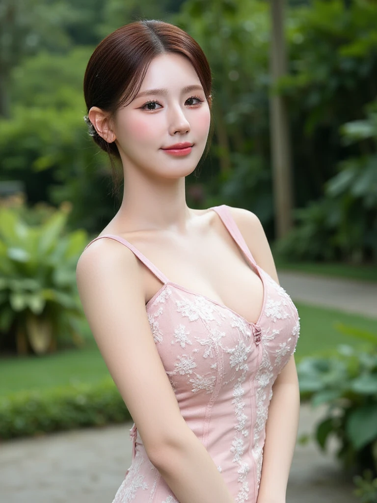 Leila、18-year-old、(Russian women)、(Cute face)、(Thin contours:1.3)、(Grey Eyes:1.8)、(Big Breasts:1.3)、(Narrow waist)、(Blonde semi-long hair:1.3)8-head-tall model style、Angle up to the knee、smile、Long dress、Inside the city of Tokyo