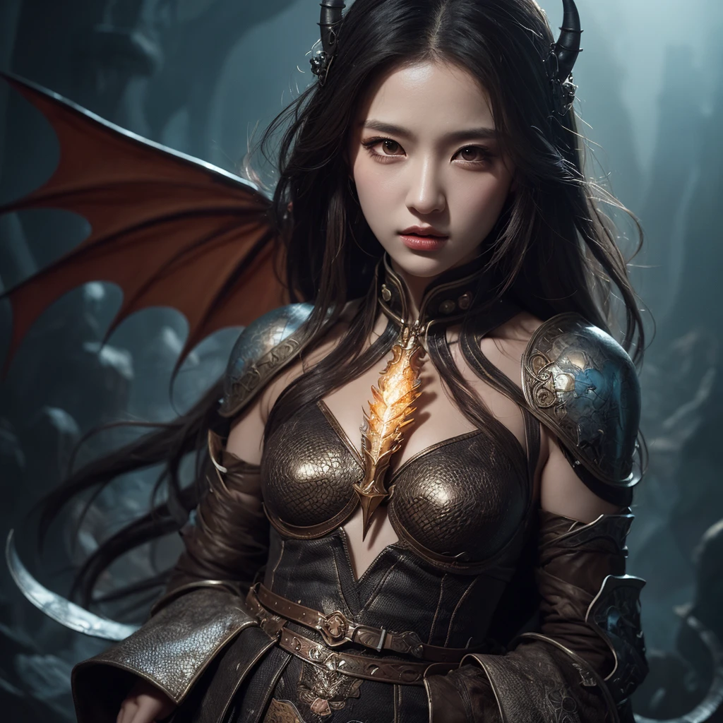 magia,jungles,mature,Dragon's horn,Bat wing robe,Intricate and ornate decoration,complex patterns,starrysky,(skin indentation:1.5), realisticlying, realisticlying, (Masterpiece:1.5), concept-art, intricately details, highly detailed, realisticlying, rendering by octane, 8K, unreal-engine, dynamicposes, Best quality at best, A high resolution, (photorealiscic face:1.1), (Hyper-realistic:1.1), ((full_Body)), perfect eyes,(shiny skins:1.2), eletric, rotating flame, Radiant force, spark of light, smog, magia, ((Dramatic)), Epic, battlefiled, depth of fields, Background bokeh, 4K, ashes,