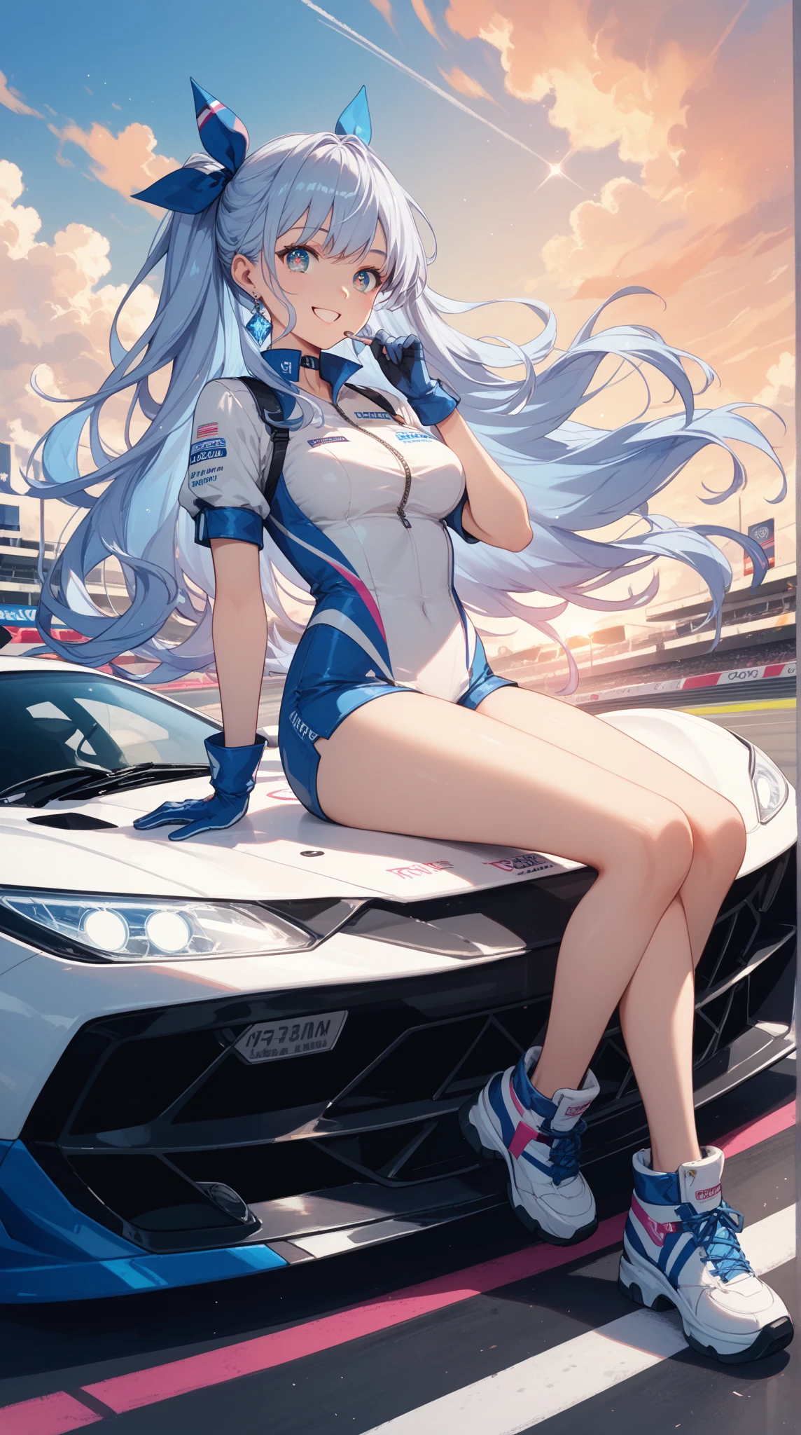 Rebecca em cima de um carro