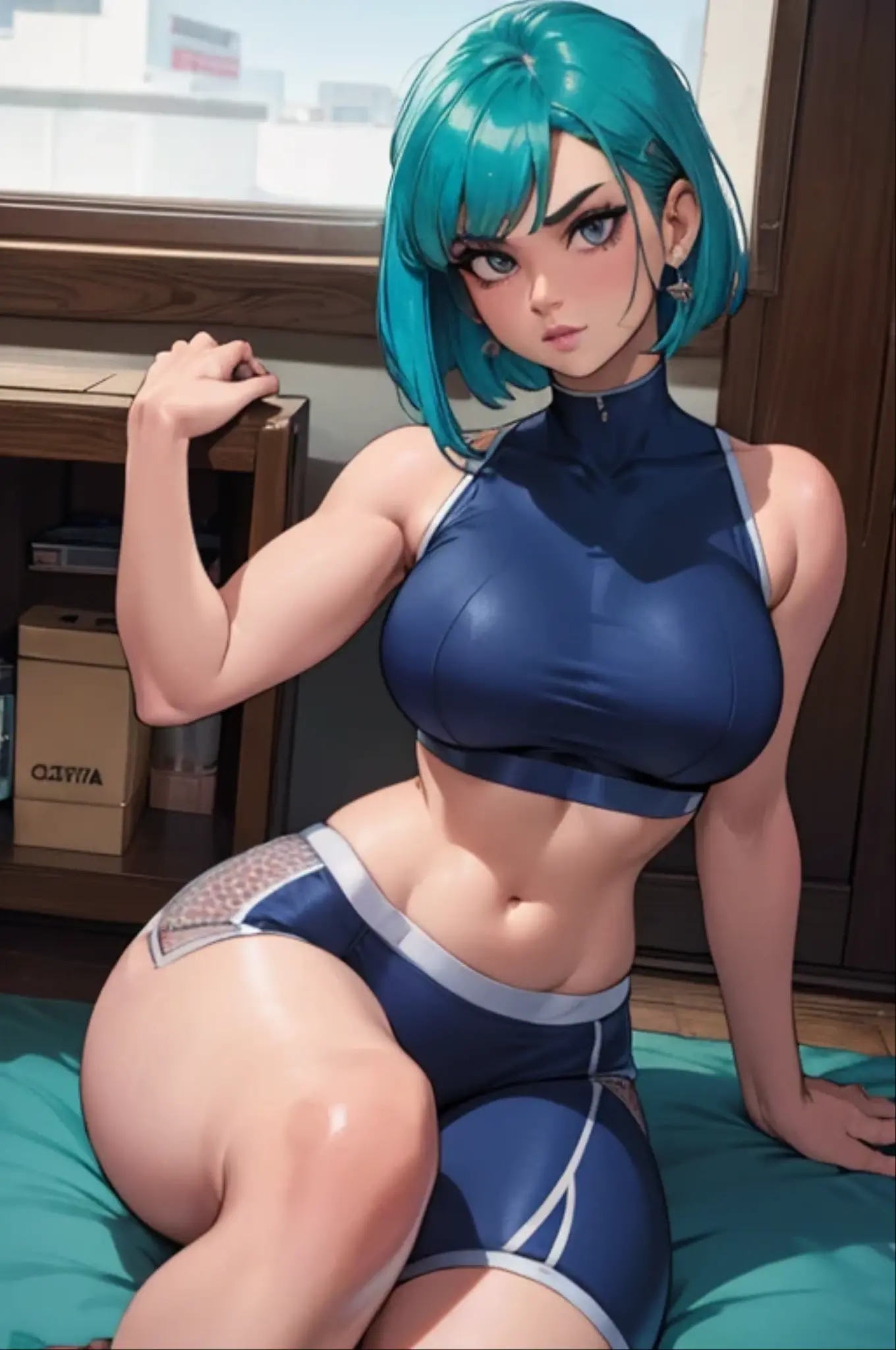bulma, de costas, bunda, knee on the ground, cama, lua, ar livre, musculosa, foco na bunda, calcinha preta, de baixo para cima