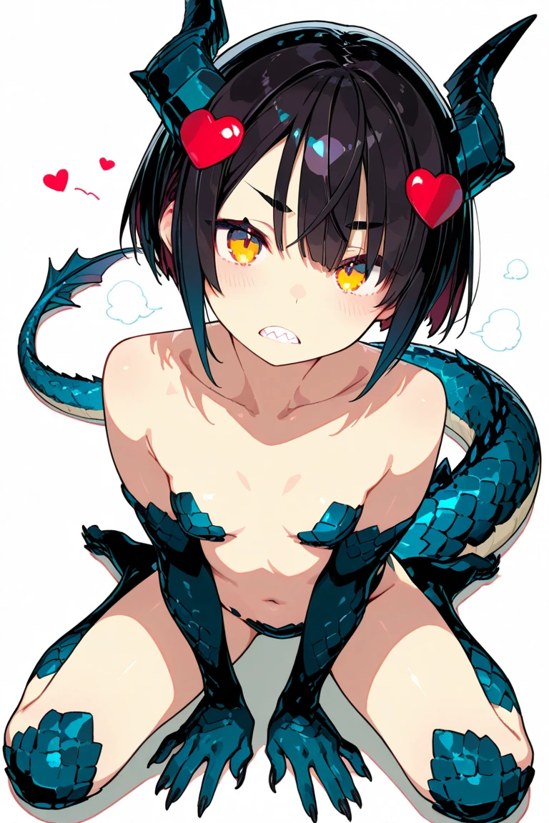 (extremely cute anime Shota) [(Dragon Horn, Dragon Tail, Dragon Wings), bedridden, open clothes, smile and wink] ::0.7"