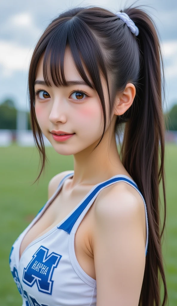 (1 nogizaka girl,raw photo,photo realistic:1.5),(best quality, high quality,HDR, highest quality,ultra high resolution,high resolution,high res,ultra high difinition,huge file size,8K,2K wallpaper,8K wallpaper,high quality texture,amazing,an extremely delicate:1.4),one girl, Japanese famous idol,beautiful face,small face,absurd,ridiculous,incredibly ridiculous,portrait,breasts close up,blurry background,(track and field uniform,cleavage,no makeup:1.2),medium skin,beautiful skin,detailed skin,small head,black hair,silky hair,(Japanese eyes:1.3),detailed eyes,black eyes,Japanese idol eyes,perfectly propotioned face,Japanese nose,5-fingers,(Light Particles, Lens Flare, Luminous Particles: 0.7),looking at viewer,bright lighting,professional lighting,girl
