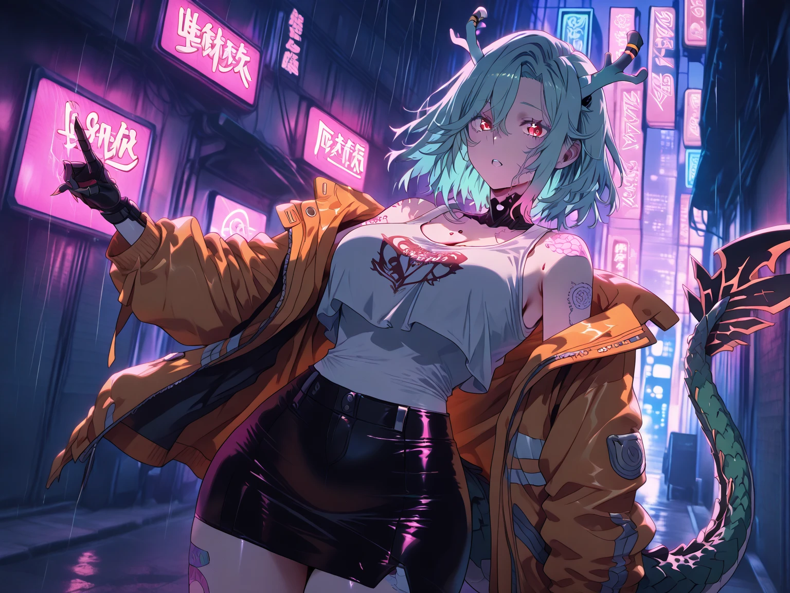 Highest quality,Highest Resolution,sexy,Neon Town,Short Bob,Very beautiful eyes,sweat profusely,Open your mouth wide and stick out your tongue,Big Breasts,whole body,Transparent nipples