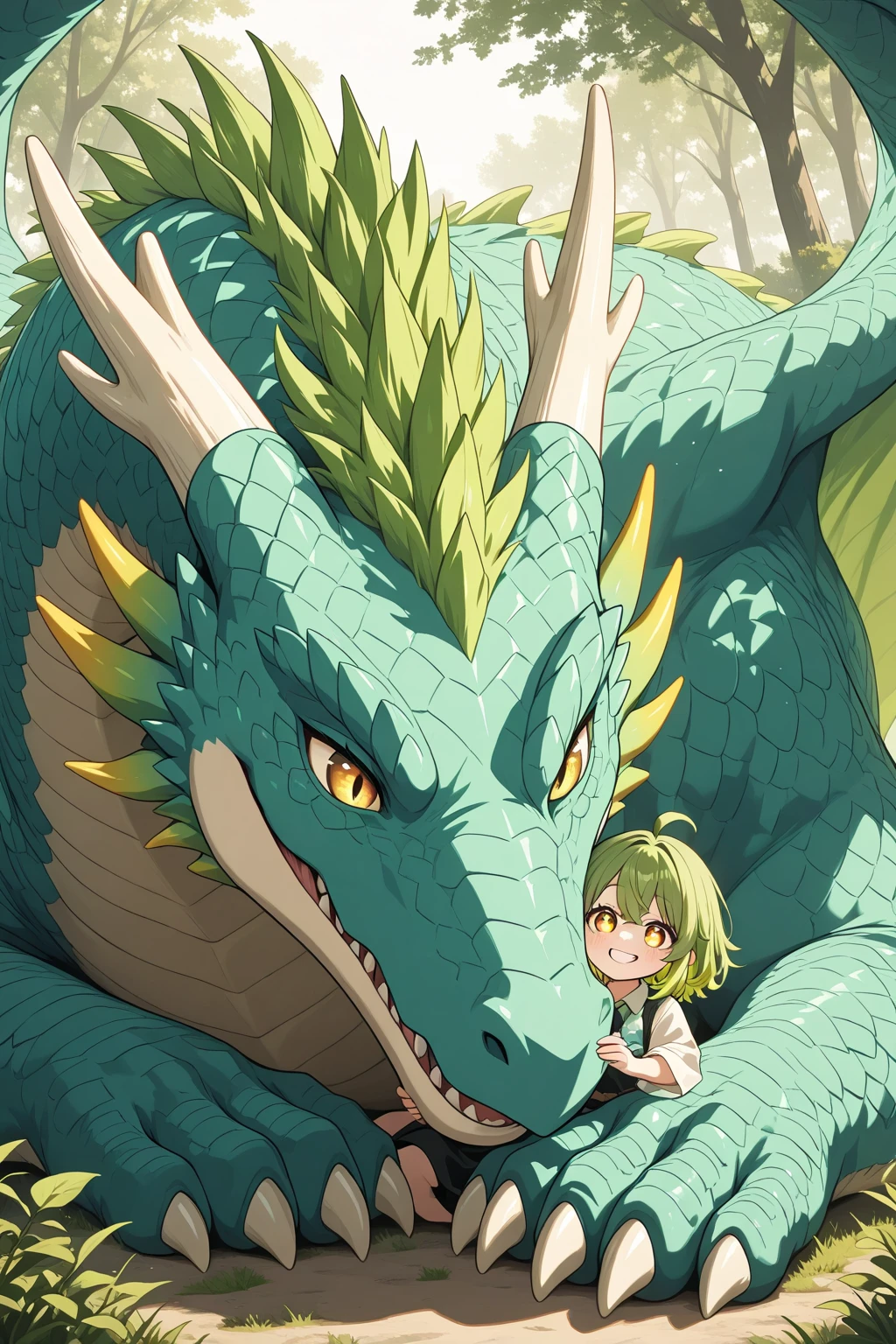 There's a cartoon of a man holding a green dragon, illustration HXH, Krenz Cushart e Artgerm, estilo de arte pokemon, Krenz Cushart e Asher Duran, pokemon trainer, pokemon espada e sheild, Arte Oficial, arte oficial altamente detalhada, fanart requintada altamente detalhada, fanart detalhado, fanart de alta qualidade