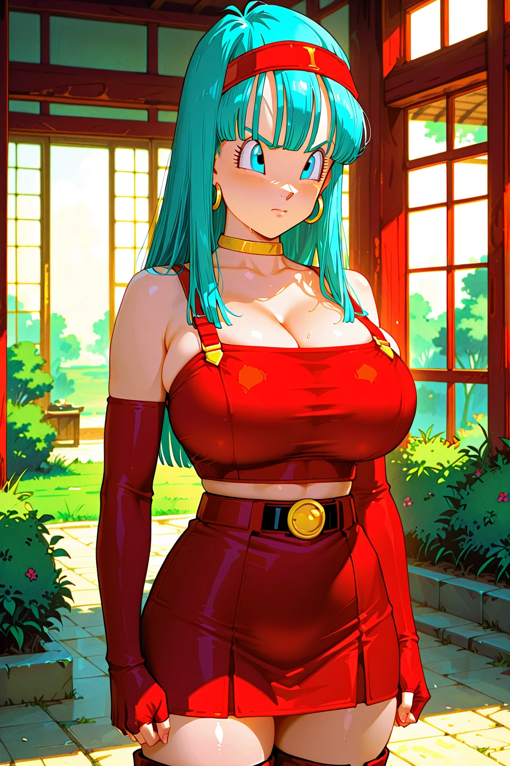score_9, score_8_up, source_anime Bibl3, busty shortstack, party dress, skimpy outfit, bimbo, jenny (pokemon), green hair, innocent eyes, huge breasts, bouncing breasts, breast expansion, full lips, vivid lips, bimbo lips, wide hips, thicc thighs, viewed from front, innocent expression, raised eyebrows, looking at viewer, raised eyebrows, detailed eyes, detailed face, cute girl,