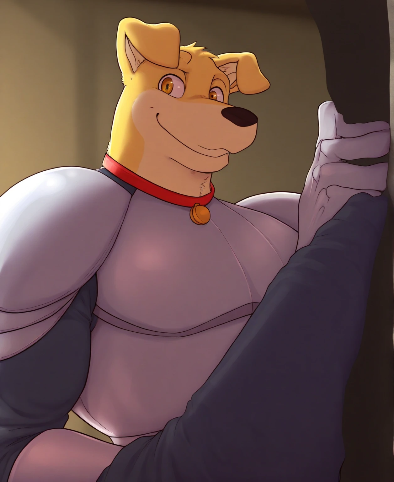 dad male  corgi with small human blue eyes, no eyebrows, office suit, no pants white briefs ,white ankle socks ,  removing shirt  , highly detailed lineart, realistic feet, 4k, best quality, masterpiece, studio lighting, vivid colors, physically-based rendering, white hands five finger, on the floor legs spread