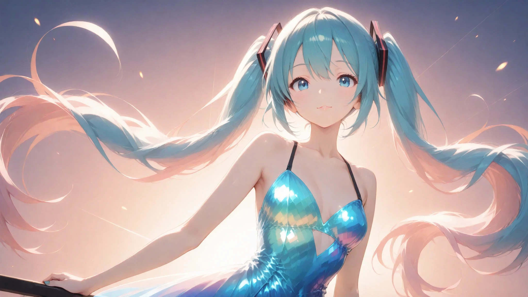 (masterpiece、Highest quality、Highest quality、Official Art、Beautiful and beautiful:1.2)、(One girl:1.3)Hatsune Miku、Twin tails,Beautiful breasts,speed skating、grit、Beauty、Landscape、Upper body、breast enhancement