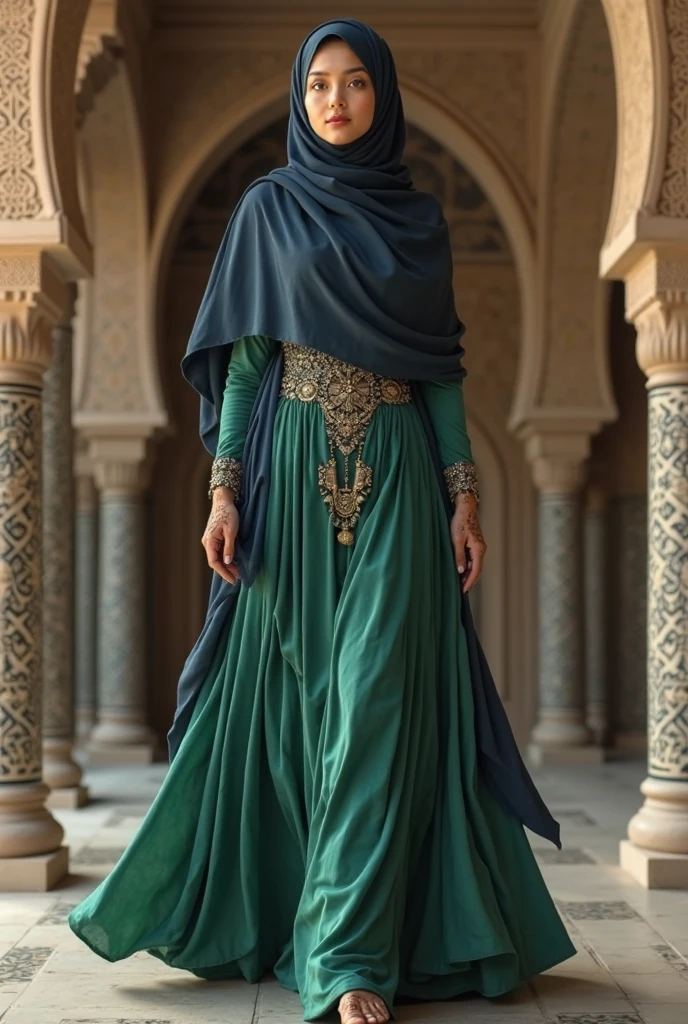 masterpiece, best quality, cinematic light, ultra high res, 8k uhd, intricate details, nature light, film grain, dreamlike, perfect anatomy, best shadow, delicate, RAW>, pleasured expression, spotless face, perfect face, perfect body, expressive eyes, 2girls, wearing cape hijab, attacking each other, sword fighting on the battlefield in front yard of a sultan palace, whole body covered by long dress, wearing full body battle armor, chest cover accessories, non-transparent clothing, angry face, kpop idol face, perfect face, perfect body, big chest,