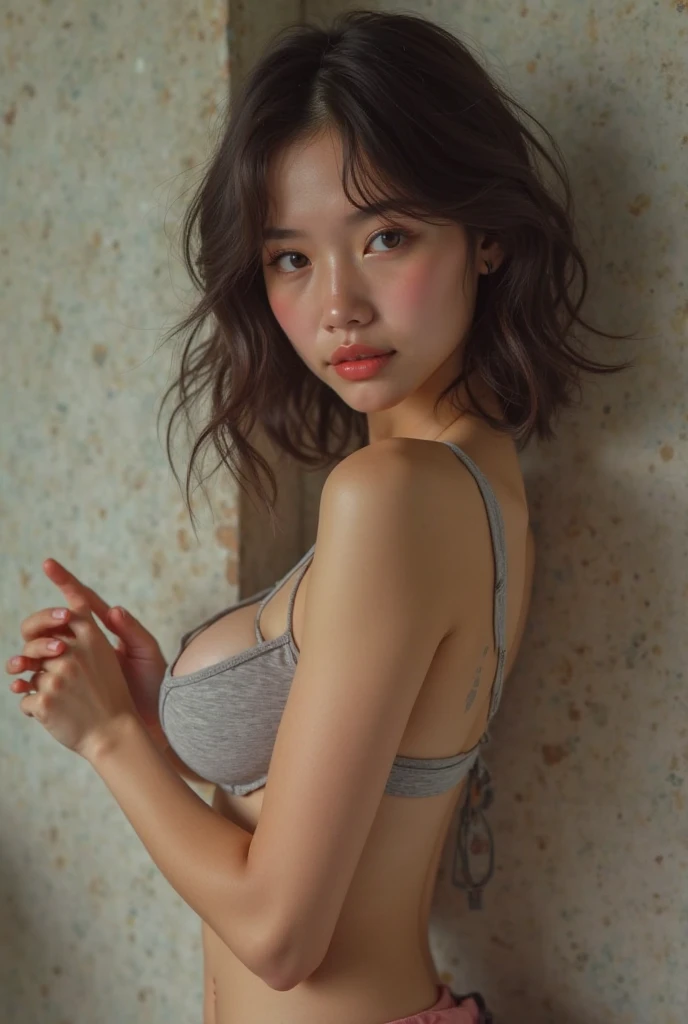 Woman with clothes falling off her shoulders
