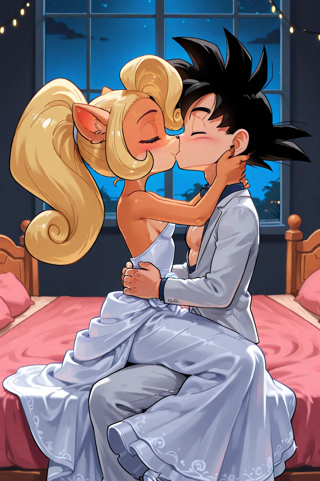 my little pony equestria girls princess cadence , HUGE titties , pink latex dress , kissing an old man , in bed