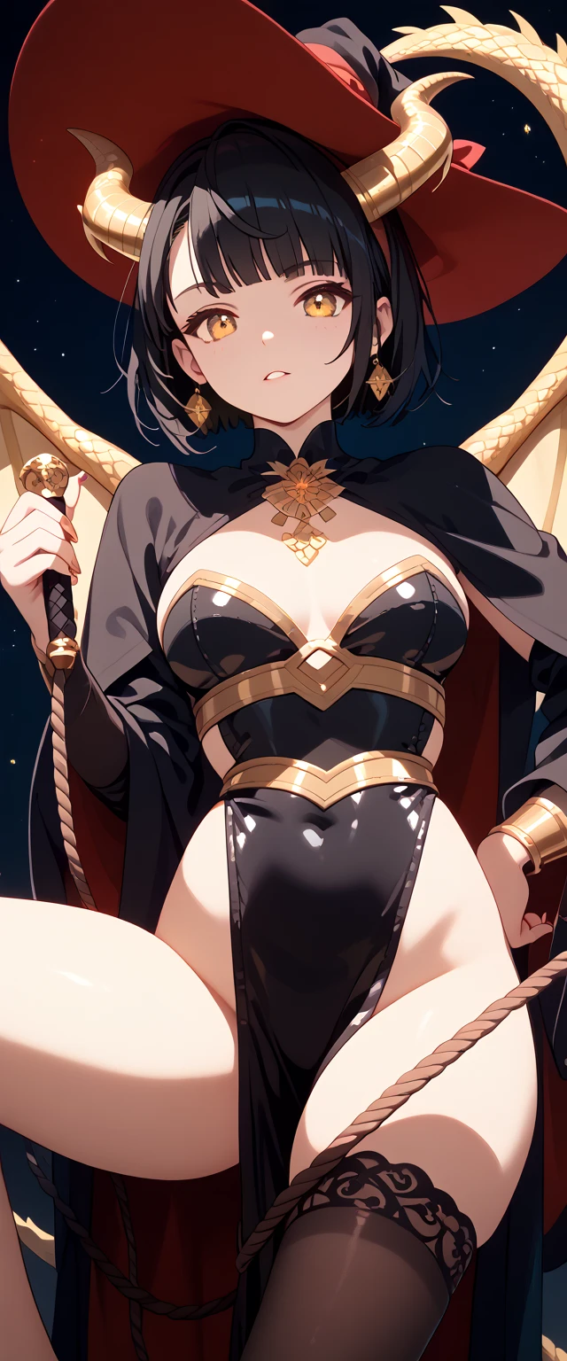 melhor qualidade, Girl long hair black long dress red cape black breasts medium belt black bright red eyes, cabelo preto, colar, Pose fofa, black collar high black pants, expression brava at the corner of his mouth, pose de lado, batom vermelho na boca, dentro de um navio, em alto mar, mar atras, Olhos vermelhos, cabelo curto pretos, olhos vermelhos brilhantes, pirata, navio de pirata, Pose para foto, com uma katana, segurando um livro, arqueologa colar, bracelete, usando oculos de arqueologa, boa hancok Cobra amarela pose sexy