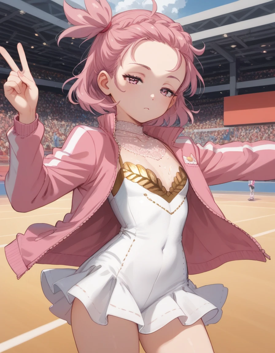white rabbit years,rabbit girl,short hair,girl,Small breasts,white hair,masterpiece,best quality,super detailed,super fine illustration,8k,(fullface brasched:1.3),masterpiece,best quality,detailed background,BREAK sports wear,BREAK little smile,BREAK sports ground,detailed background,beautiful background,BREAK she is playing soccer.BREAK white rabbit years,