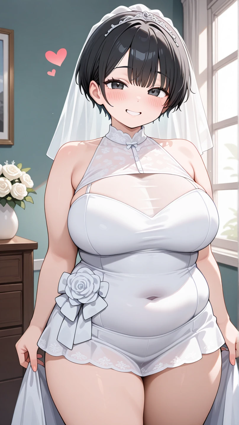 Two people、Diapers、分厚いDiapers、stand、Amazingly huge 、Controlling large sagging breasts、Wedding dress、Expressionless、Front view、to kiss、Deep Kiss