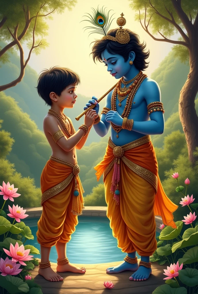 a harshal name boy seting with krishna, janmastami