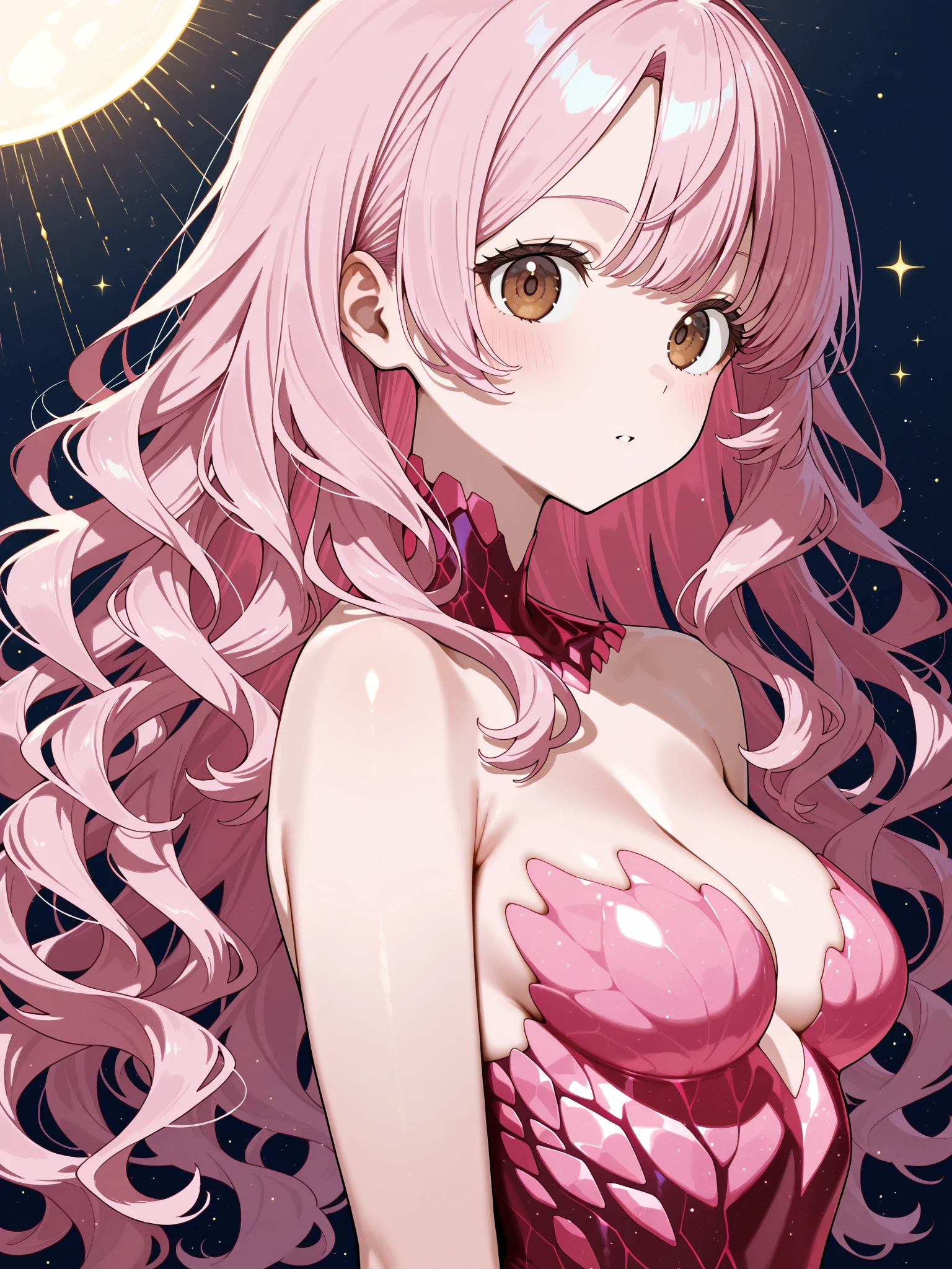 She is a large alien with a worm-like body and pincers for mouth, along with a crown on her head. SPARKLE; GLITTER
