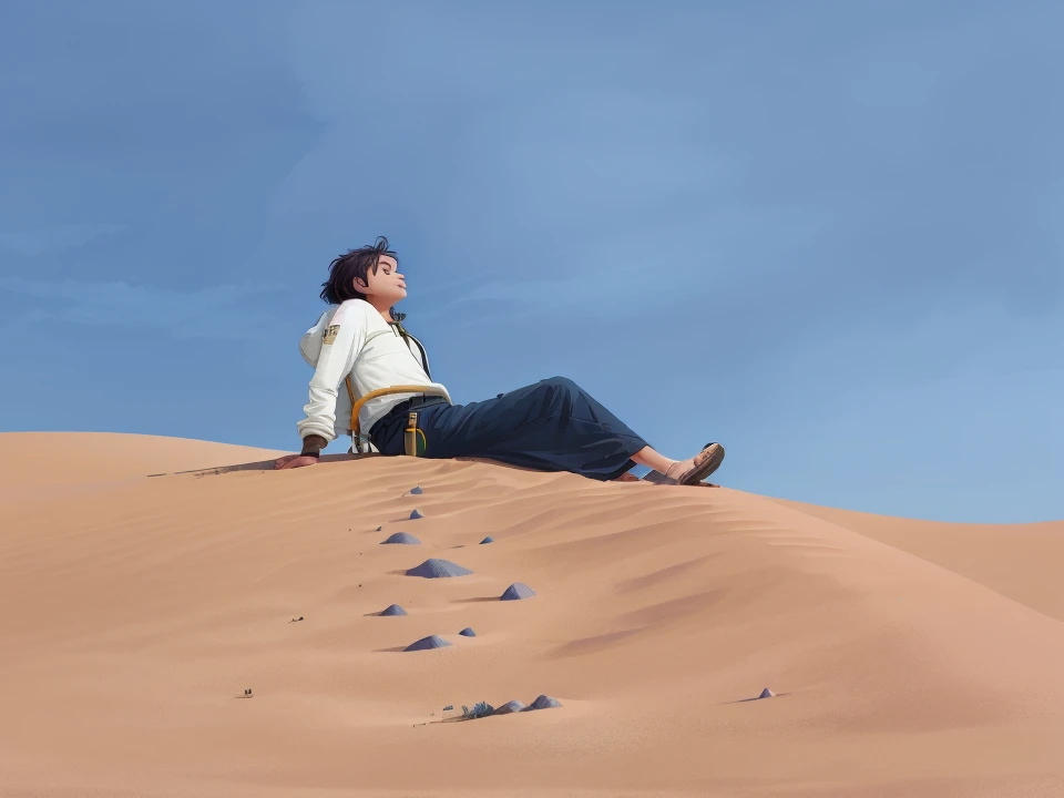 Full realistic face realistic photo smart boy adventure blue sky