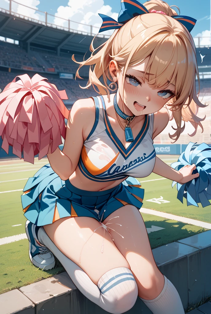 raise one leg、panty shot、cheerleader beauty、silver hair upstyle、((whole body))、(((photo taken from below)))、baseball Ground