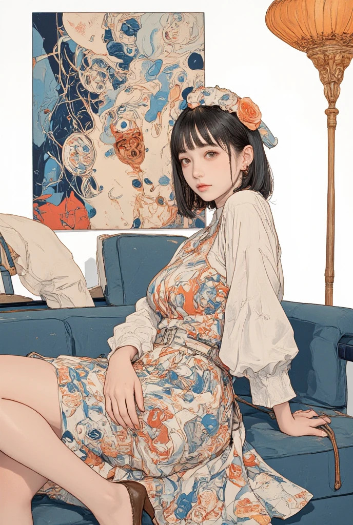 Pomni,harlequin hat red and blue, short Brown hair, nude, sitting, anime, spread her leg, showing her pussy