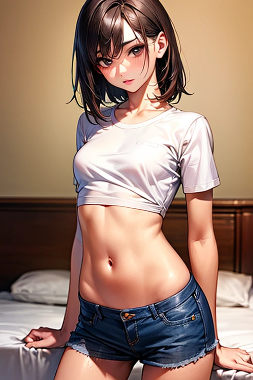 Navel exposed clothes short hair