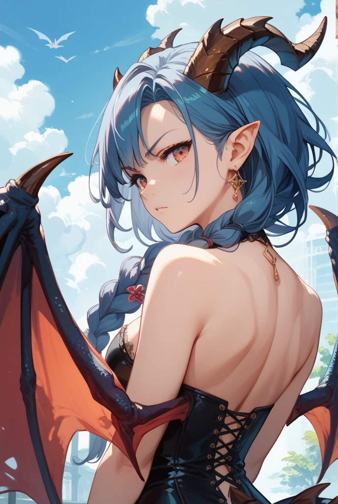 dragon among dragons，There are dragon horns on the head，blue hair，long legs，Wings on the back，peerless appearance，There are scales all over the body，Grapefruit，Scales wrap the body，huge ，exposed生殖器，exposed阴穴，exposed，girl
