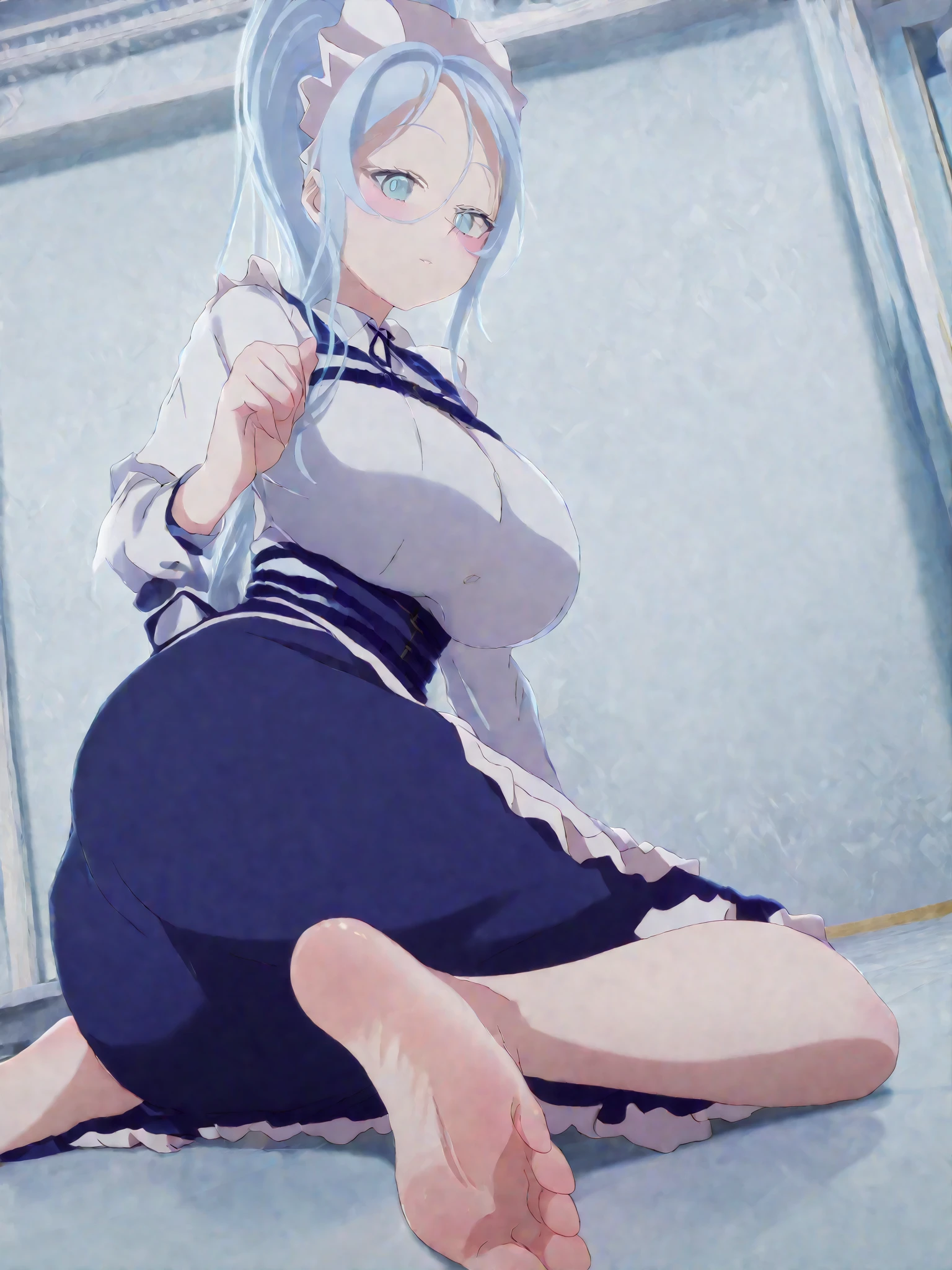 mksks style, detailed background, 1 girl, alone, mariatakayama, maria takayama, long hair, blue eyes, fang, aqua eyes, BREAK jewelry, heart, necklace, nun, habit, white short skirt looking at viewer,pov(from below), seductive, embarrassed, ((sweat blushing, large breasts, medium waist, wide hips, medium thighs, good anatomy good hands shibari,bdsm, rope, (((shibari over clothes,rope,bound,restrained,bound to a chair))),chair, tape, tapegag, tape on the mouth, gagged, tied, tied up, tied with rope, tied to a chair, bound to a chair, hands behind back, tied ankles